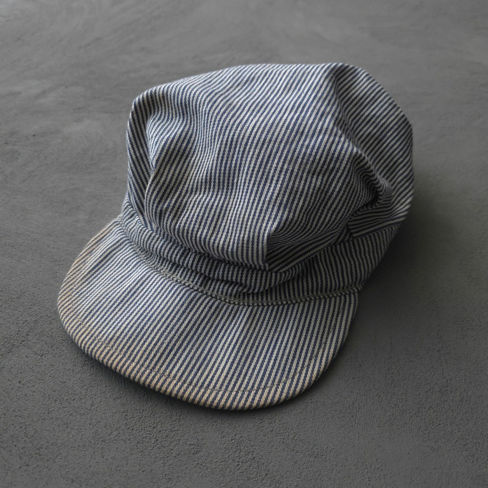 Vintage 70s Blue Hickory Stripe Engineer Hat One Size Made in USA